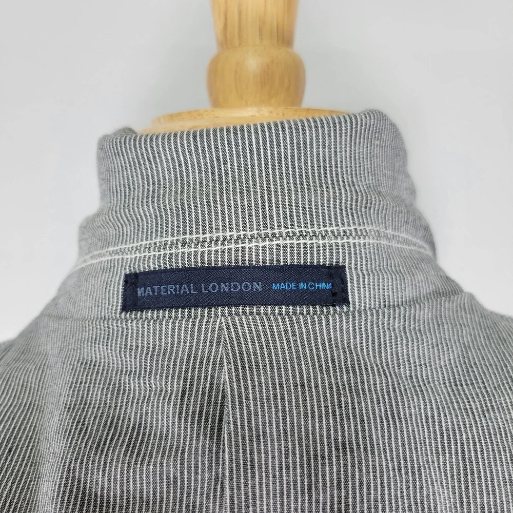 Material London Men's Sport Coat Blazer Two Button Unstructured Gray Striped‎ LG